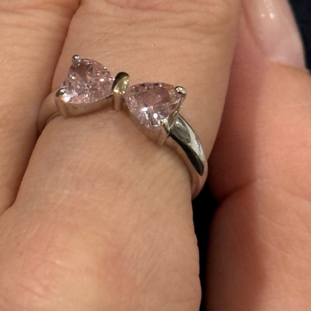 Elegant Silver Ring with Pink Bow